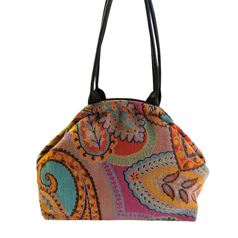 Atenti Betty Handbag Paisley Tapestry Tote Multicolor Woven Fabric Boho Shoulder
